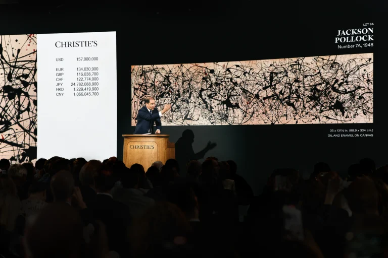 Auctioneer-Adrien-Meyer-sells-Jackson-Pollocks-Number-7A-1948-the-top-lot-of-Masterpieces-The-Private-Collection-of-S.I.-Newhouse-for-181.2-million